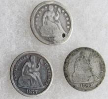 1846-O, 1877-CC, 1890 Seated Liberty Silver Dimes