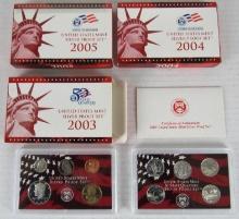 Lot (3) 2003, 2004, & 2005 US 90% Silver Proof Sets