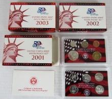 Lot (3) 2001, 2002, & 2003 US 90% Silver Proof Sets