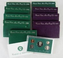 Lot (9) 1988 - 1998 US Proof Sets MIB