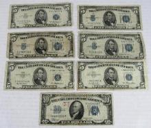 Lot (7) 1934 $5 & $10 Silver Certificates ($40 Face)