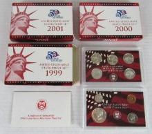 Lot (3) 1999, 2000, & 2001 US 90% Silver Proof Sets