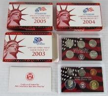 Lot (3) 2003, 2004, & 2005 US 90% Silver Proof Sets