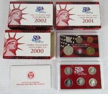 Lot (3) 2000, 2001, & 2002 US 90% Silver Proof Sets