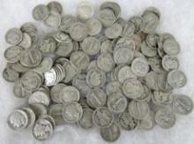 Lot (150) Mixed Date Silver Mercury & Roosevelt Dimes (15.00 Face Value)