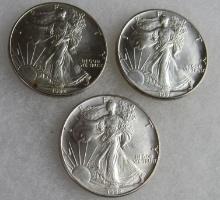 Lot (3) 1992 US .999 Silver Eagle Dollar Coins