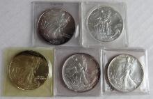 Lot (5) American Silver Eagle $1 Mixed Years