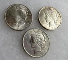 1922, 1922, 1923 Peace Silver Dollars Lot