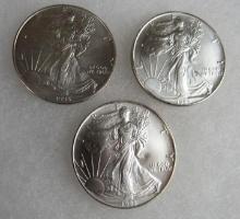 Lot (3) 1993 US .999 Silver Eagle Dollar Coins