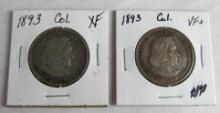 Lot (2) 1893 Columbian Exposition US Silver Half Dollar Coins