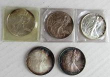 Lot (5) American Silver Eagle $1 Mixed Years