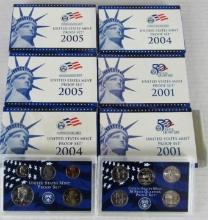 Lot (6) 2001 - 2005 US Proof Sets w/ State Quarters MIB