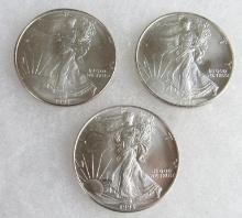 Lot (3) 1993 US .999 Silver Eagle Dollar Coins