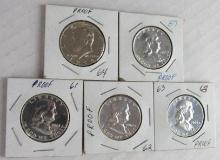 1957, 1961, 1962, 1963, 1964 Silver Proof Half Dollars