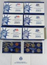 Complete Run (6) 2001 - 2006 US Proof Sets w/ State Quarters MIB