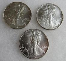 Lot (3) 1992 US .999 Silver Eagle Dollar Coins