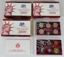 Lot (3) 2000, 2001, & 2002 US 90% Silver Proof Sets