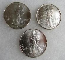 Lot (3) 1993 US .999 Silver Eagle Dollar Coins
