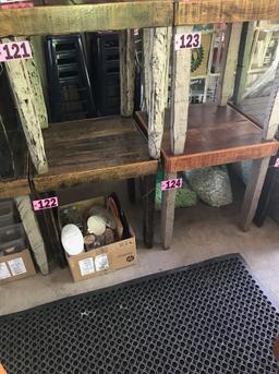 Primitve wood motif table, 26"x26"x28"h
