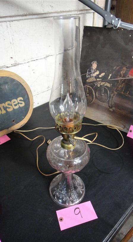 Electrified Glass oil lamp, 21"T x 5"W