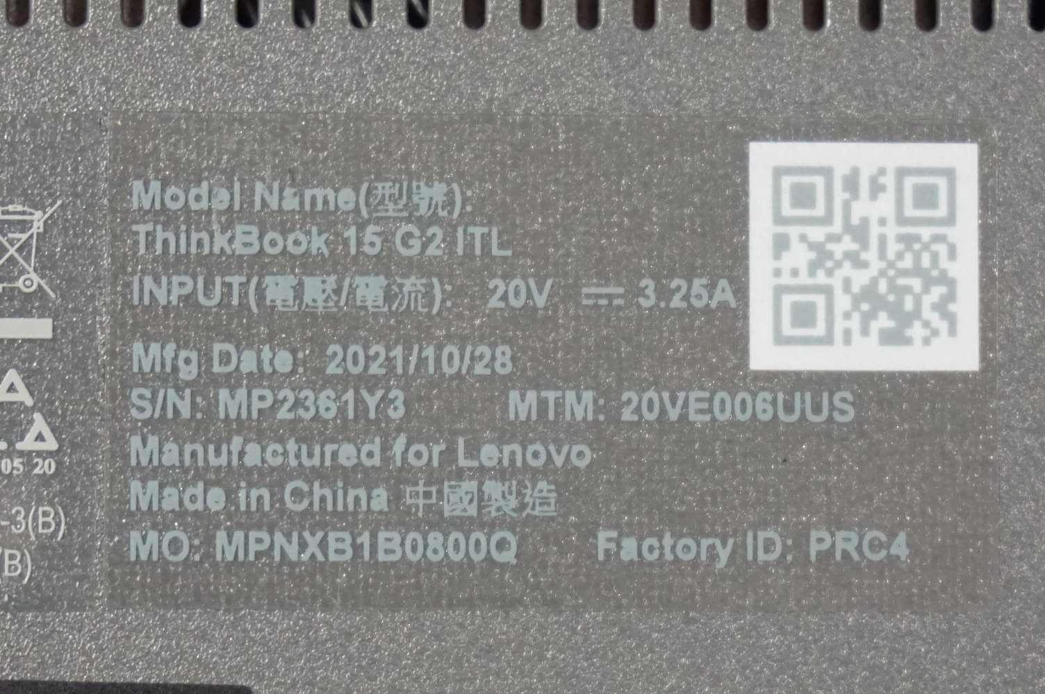 Lenovo ThinkBook 15 G2 Intel i7 Laptop (Ser#MP2361Y3)