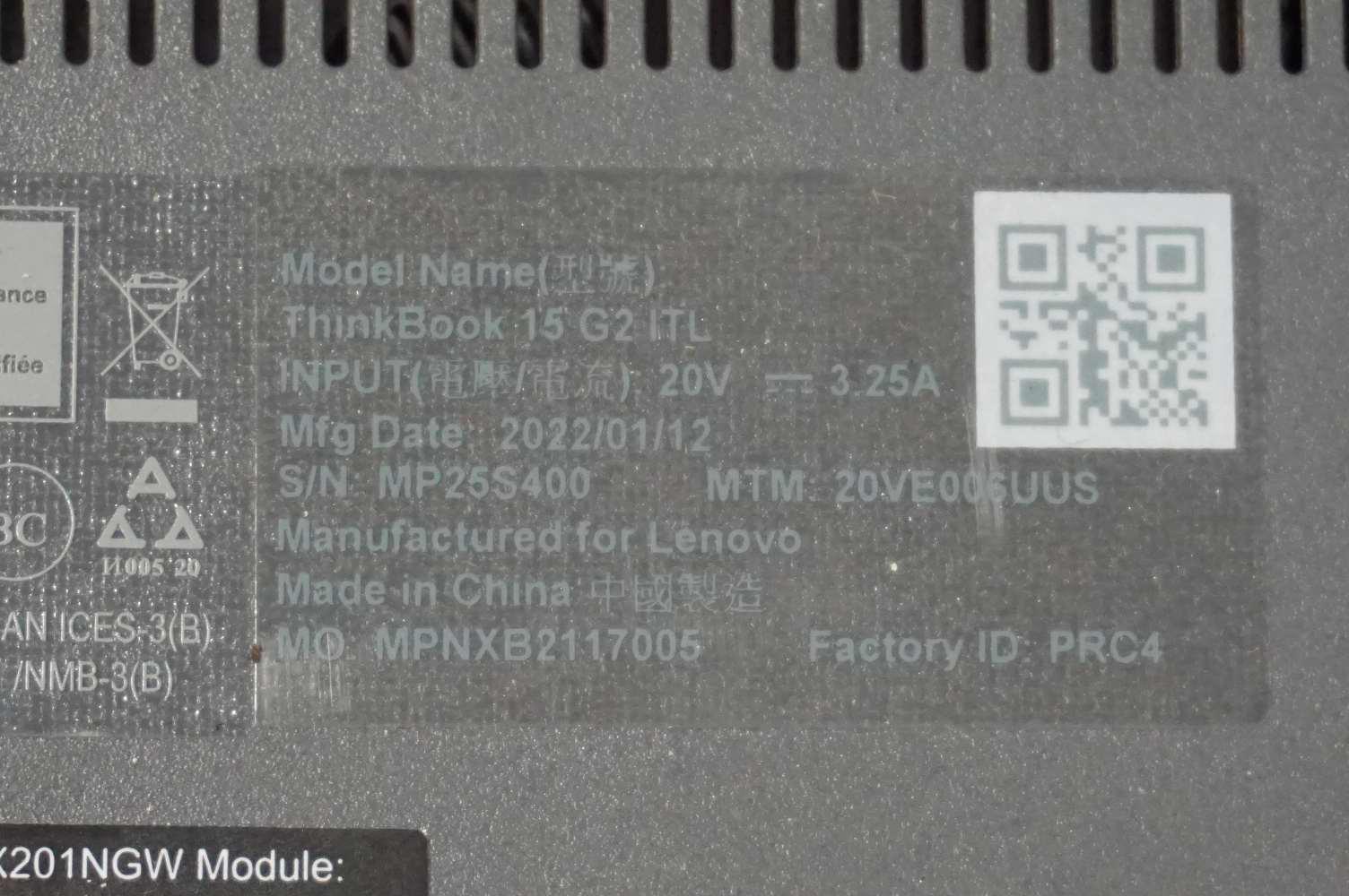 Lenovo ThinkBook 15 G2 Intel i7 Laptop (Ser#MP25S400)