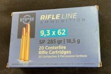 BOX/20 PPU 9.3X62 MAUSER AMMO 285 GR. SP