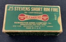 BOX/50 VINTAGE REMINGTON .25 STEVENS SHORT RIMFIRE