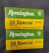 100 RNDS. REMINGTON .38 SPL. 148 GR LEAD WADCUTTER