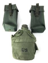 PLASTIC CANTEEN WITH COVER & 2 NYLON POUCHES