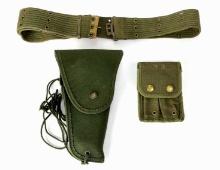 VINTAGE BELGIAN PISTOL BELT, HOLSTER, & MAG POUCH