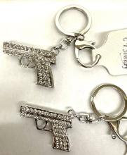 TWO BLING HANDGUN KEYCHAIN