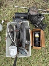 MISC LOT POOL PUMPS, A/C COMPRESS,BARREL DOLLY ETC