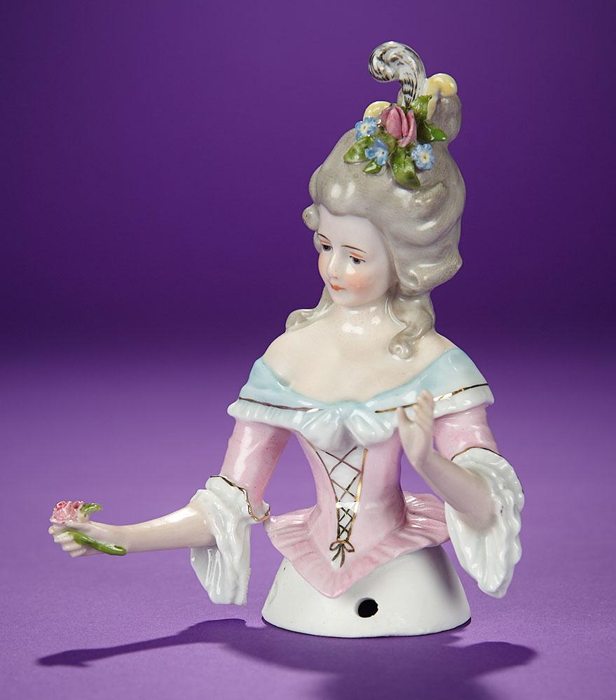German Porcelain Half-Doll "Lady with Plumes and Flowers" 300/500