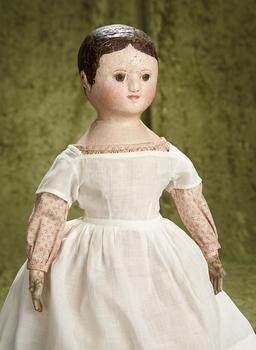 20" Rare American brown-eyed cloth doll by Izannah Walker. $6000/8000