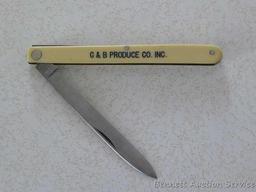 Unsharpened and unused promotional melon knife made in Germany by Murcott. 8-1/2" open. Advertises