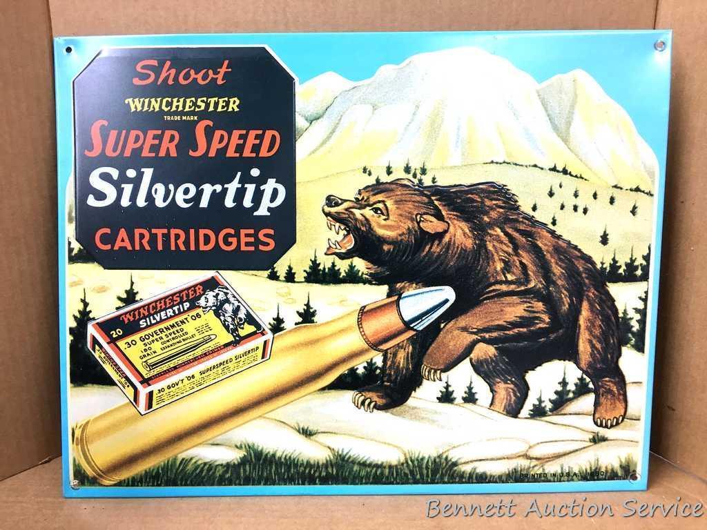 Metal sign: Winchester Super Speed Silvertip Cartridges advertising. This item is for the fearless