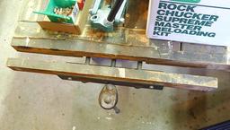 Great sturdy steel framed work bench measures 82" x 56" x 37" high. Each end has a vise mounted as