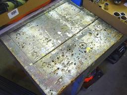 Great sturdy steel framed work bench measures 82" x 56" x 37" high. Each end has a vise mounted as