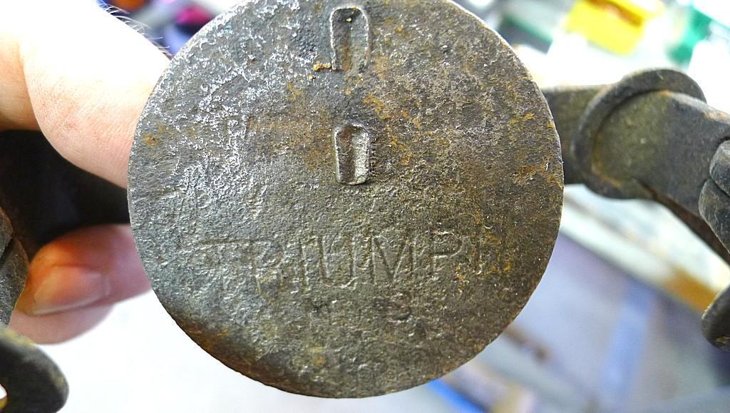 Triumph No. 3 double long spring trap is 17" and appears original and complete. Triumph No. 1-1/2