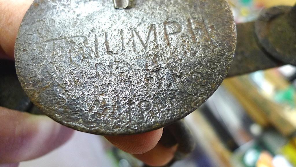 Triumph No. 3 double long spring trap is 17" and appears original and complete. Triumph No. 1-1/2