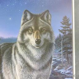 Night Watch wolf print is nicely framed and matted, signed by James Meger and is numbered 1193/2500.