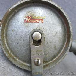 Handyman hand drill, another hand drill and two scribers. Handyman drill is 12" long.
