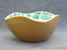 Red Wing art pottery bowl is a pretty fun pattern and is marked on bottom M-1540. Bowl measures
