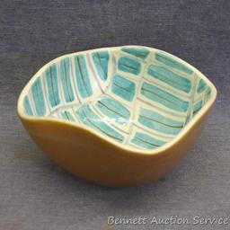 Red Wing art pottery bowl is a pretty fun pattern and is marked on bottom M-1540. Bowl measures