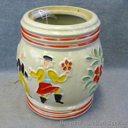 Red Wing Dancing Peasants cookie jar is in good condition with no chips or cracks noted, missing