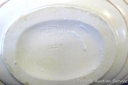 Red Wing magnolia pattern flower basket measures 12-3/4" wide and approx. 6" high. Piece is marked