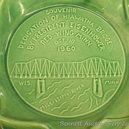 Red Wing souvenir plate commemorating the Dedication of Hiawatha Bridge by President Eisenhower,