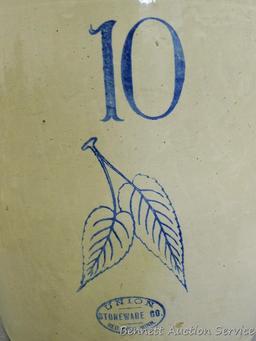 10 gallon stoneware crock with birch leaves by Union Stoneware Co. of Red Wing, Minn. Crock is in