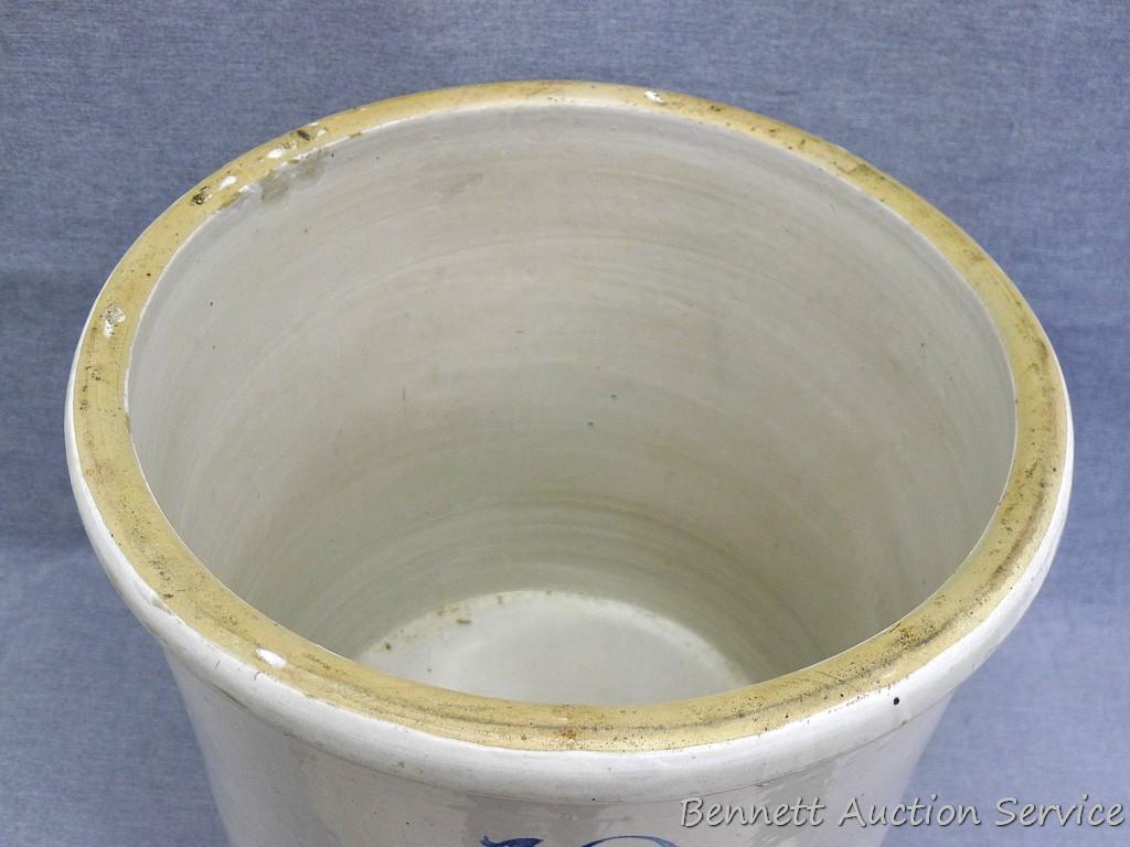 10 gallon stoneware crock with birch leaves by Union Stoneware Co. of Red Wing, Minn. Crock is in